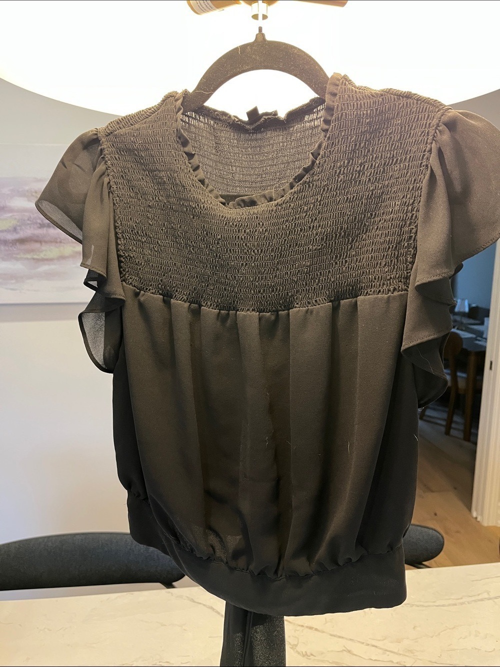 Dynamite Black Smocked Flutter Sleeve Top